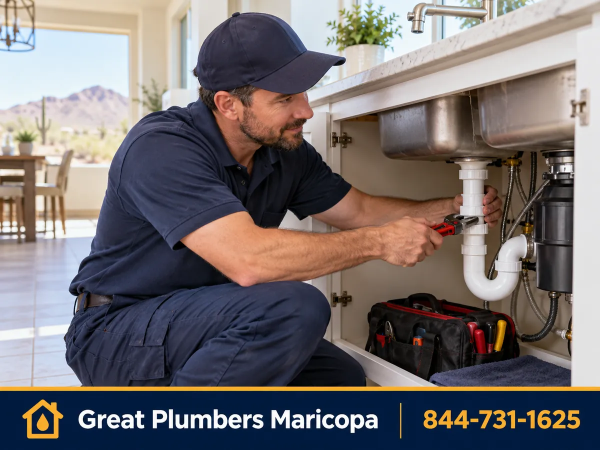Licensed plumber at work on a home in Maricopa, Arizona